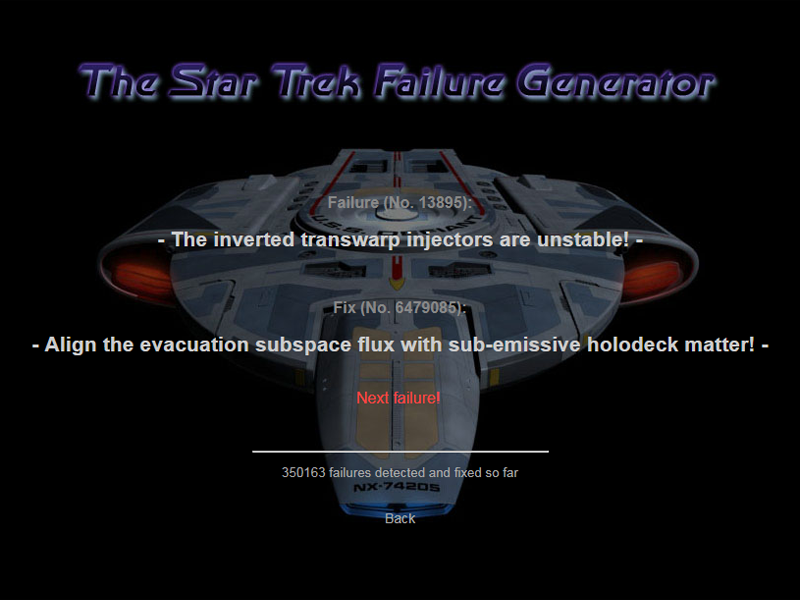 Rakkaudesta Sci-Fiin ja erityisesti Star Trekiin. Star Trek Vikageneraattori sai alkunsa jaksomaratonin jälkeen Trek-jargonin kyllästämänä.