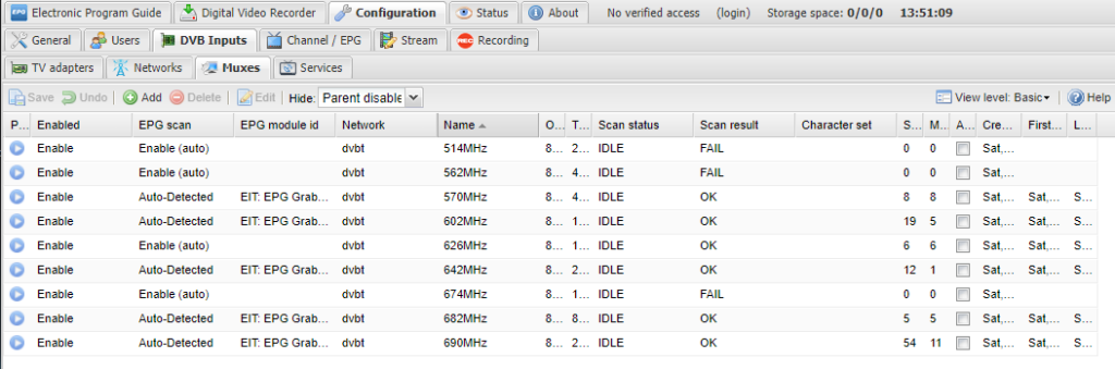 TVheadend Muxes